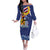 Hawaii King Kamehameha Day Off The Shoulder Long Sleeve Dress Lei Sea Waves Polynesian Tapa Pattern