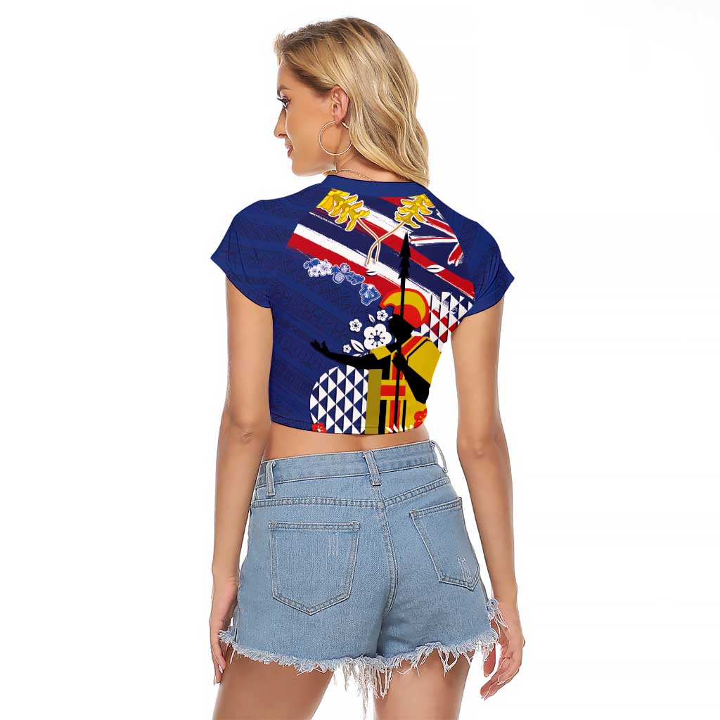 Hawaii King Kamehameha Day Raglan Cropped T Shirt Lei Sea Waves Polynesian Tapa Pattern