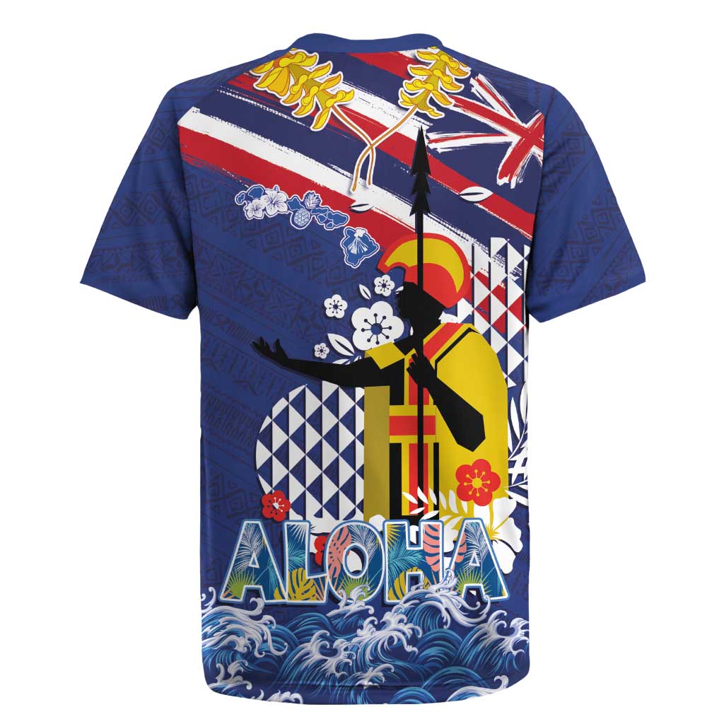Hawaii King Kamehameha Day Rugby Jersey Lei Sea Waves Polynesian Tapa Pattern