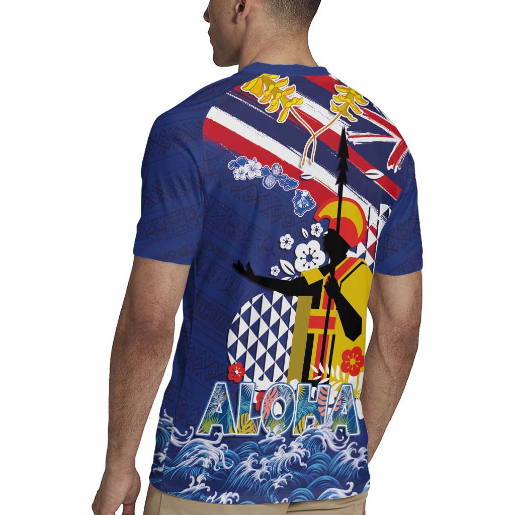 Hawaii King Kamehameha Day Rugby Jersey Lei Sea Waves Polynesian Tapa Pattern