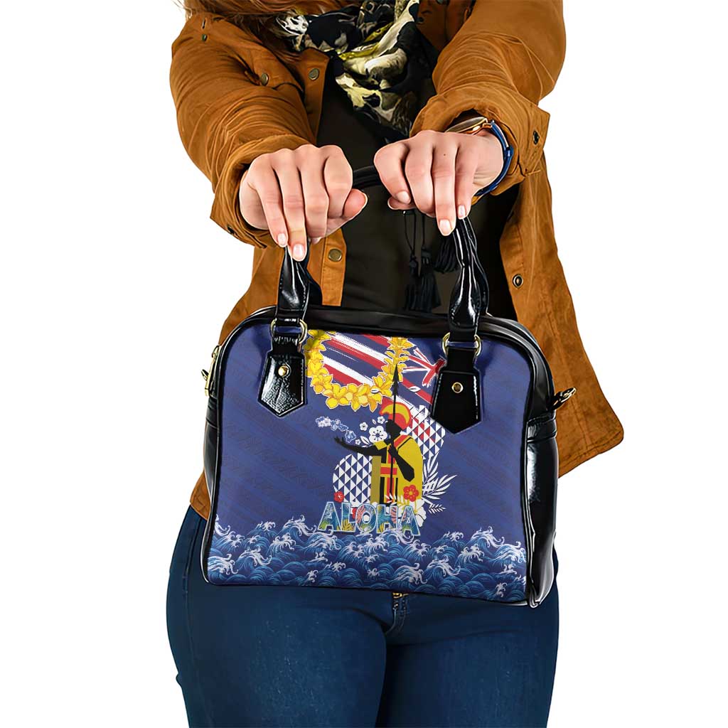 Hawaii King Kamehameha Day Shoulder Handbag Lei Sea Waves Polynesian Tapa Pattern