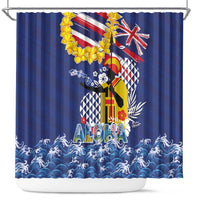 Hawaii King Kamehameha Day Shower Curtain Lei Sea Waves Polynesian Tapa Pattern