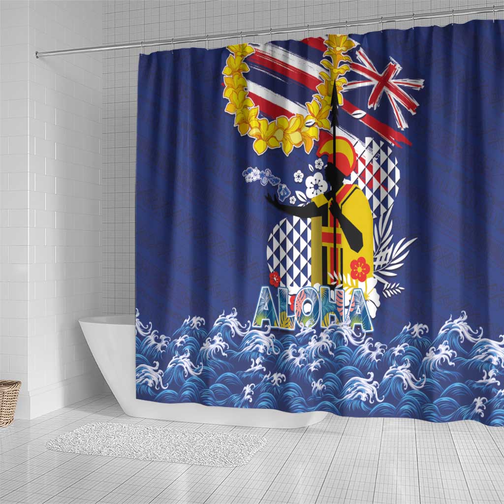 Hawaii King Kamehameha Day Shower Curtain Lei Sea Waves Polynesian Tapa Pattern