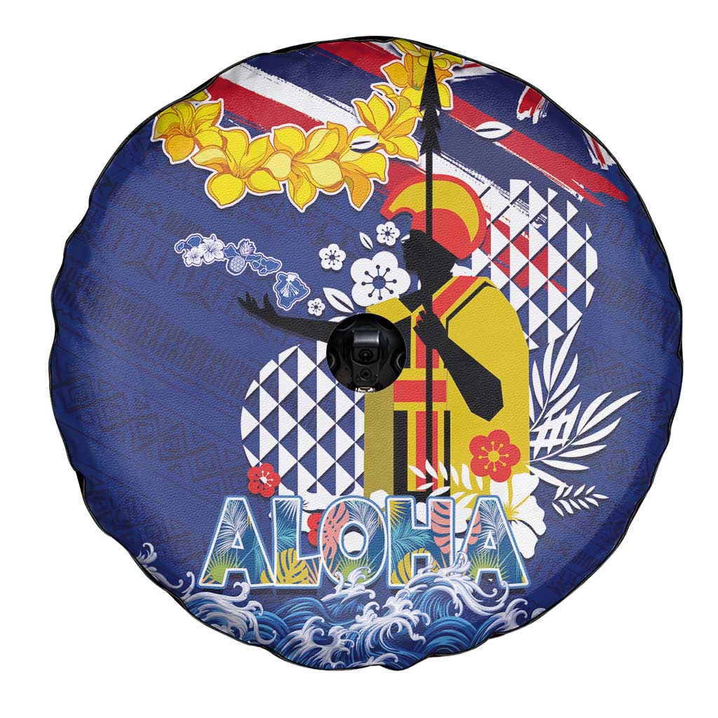 Hawaii King Kamehameha Day Spare Tire Cover Lei Sea Waves Polynesian Tapa Pattern