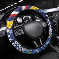 Hawaii King Kamehameha Day Steering Wheel Cover Lei Sea Waves Polynesian Tapa Pattern