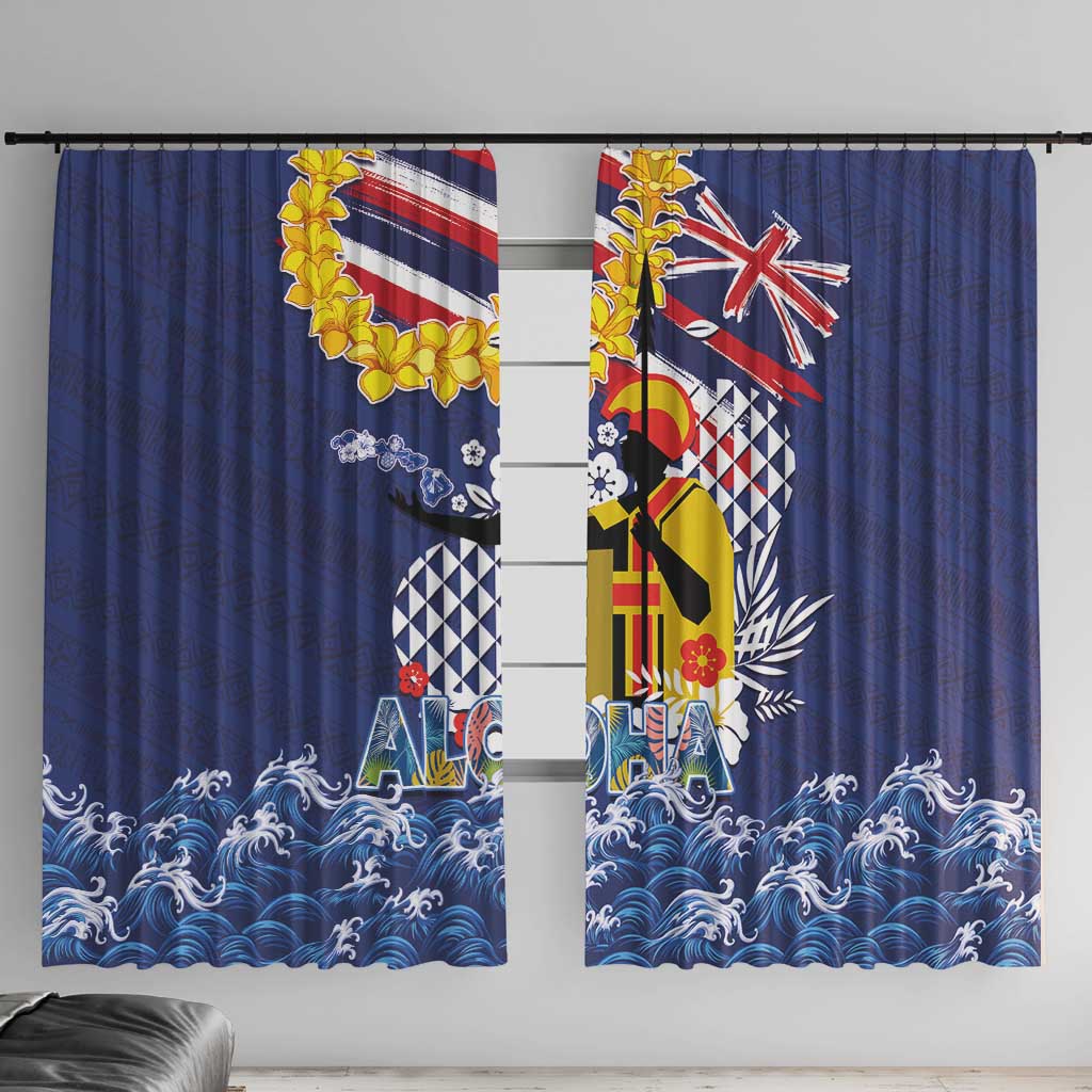 Hawaii King Kamehameha Day Window Curtain Lei Sea Waves Polynesian Tapa Pattern