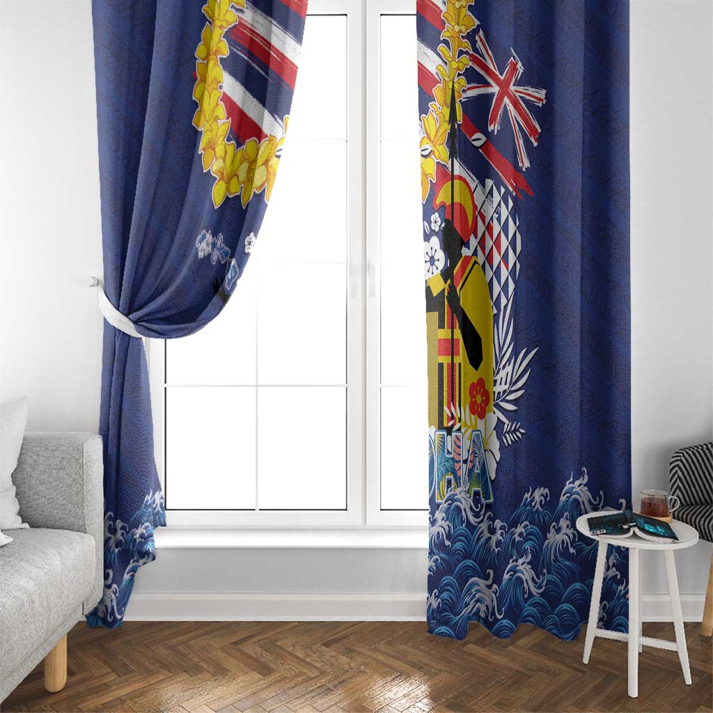 Hawaii King Kamehameha Day Window Curtain Lei Sea Waves Polynesian Tapa Pattern