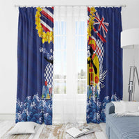 Hawaii King Kamehameha Day Window Curtain Lei Sea Waves Polynesian Tapa Pattern