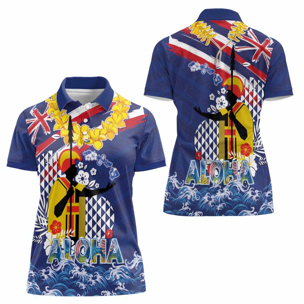 Hawaii King Kamehameha Day Women Polo Shirt Lei Sea Waves Polynesian Tapa Pattern