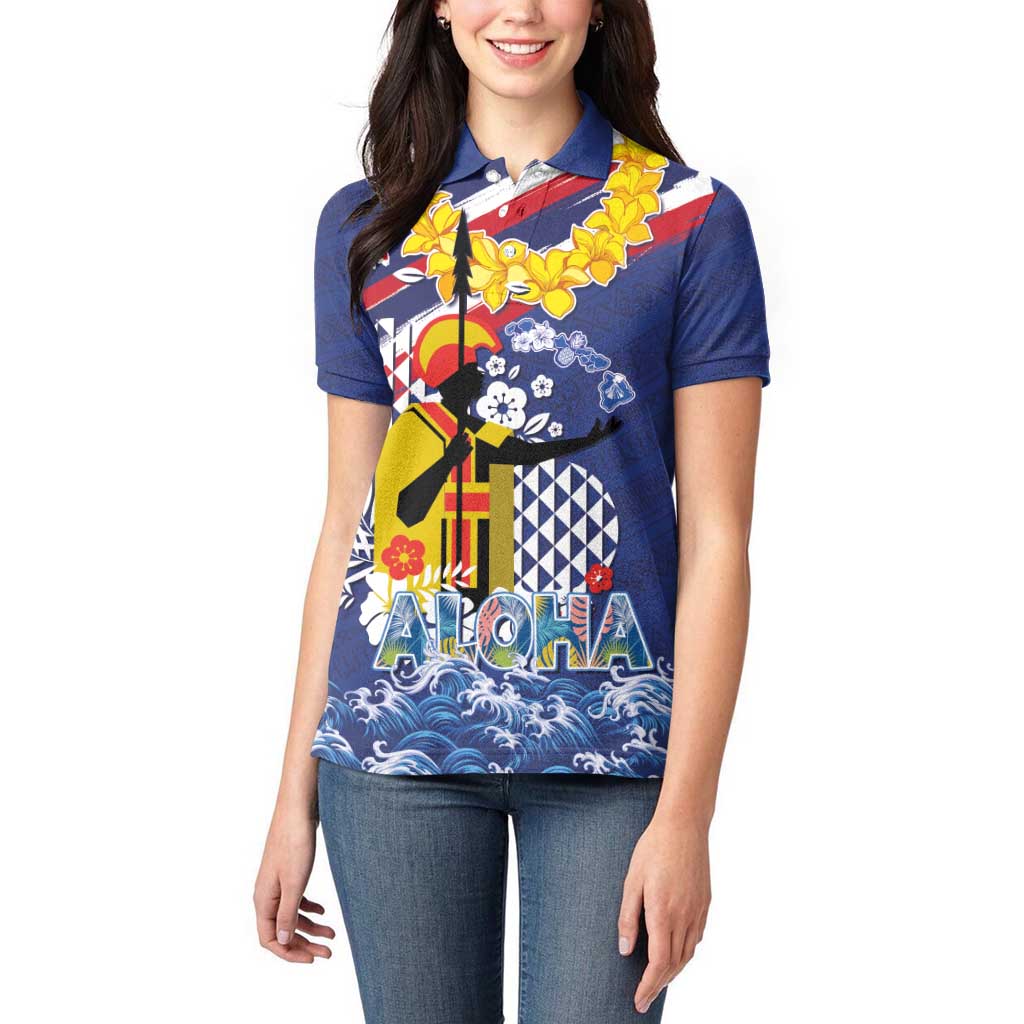 Hawaii King Kamehameha Day Women Polo Shirt Lei Sea Waves Polynesian Tapa Pattern