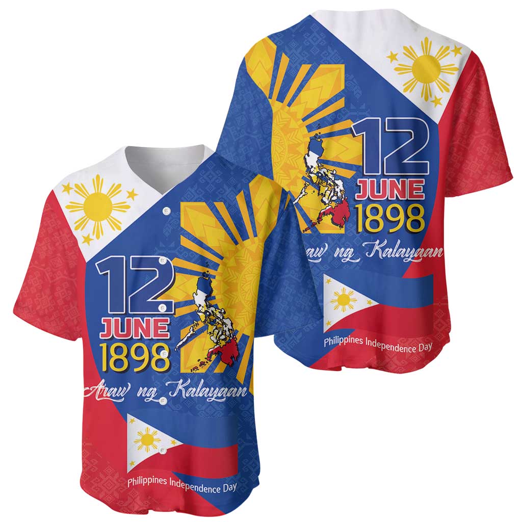 Philippines Independence Day Baseball Jersey Araw ng Kalayaan Polynesian Sun and YAKAN Pattern