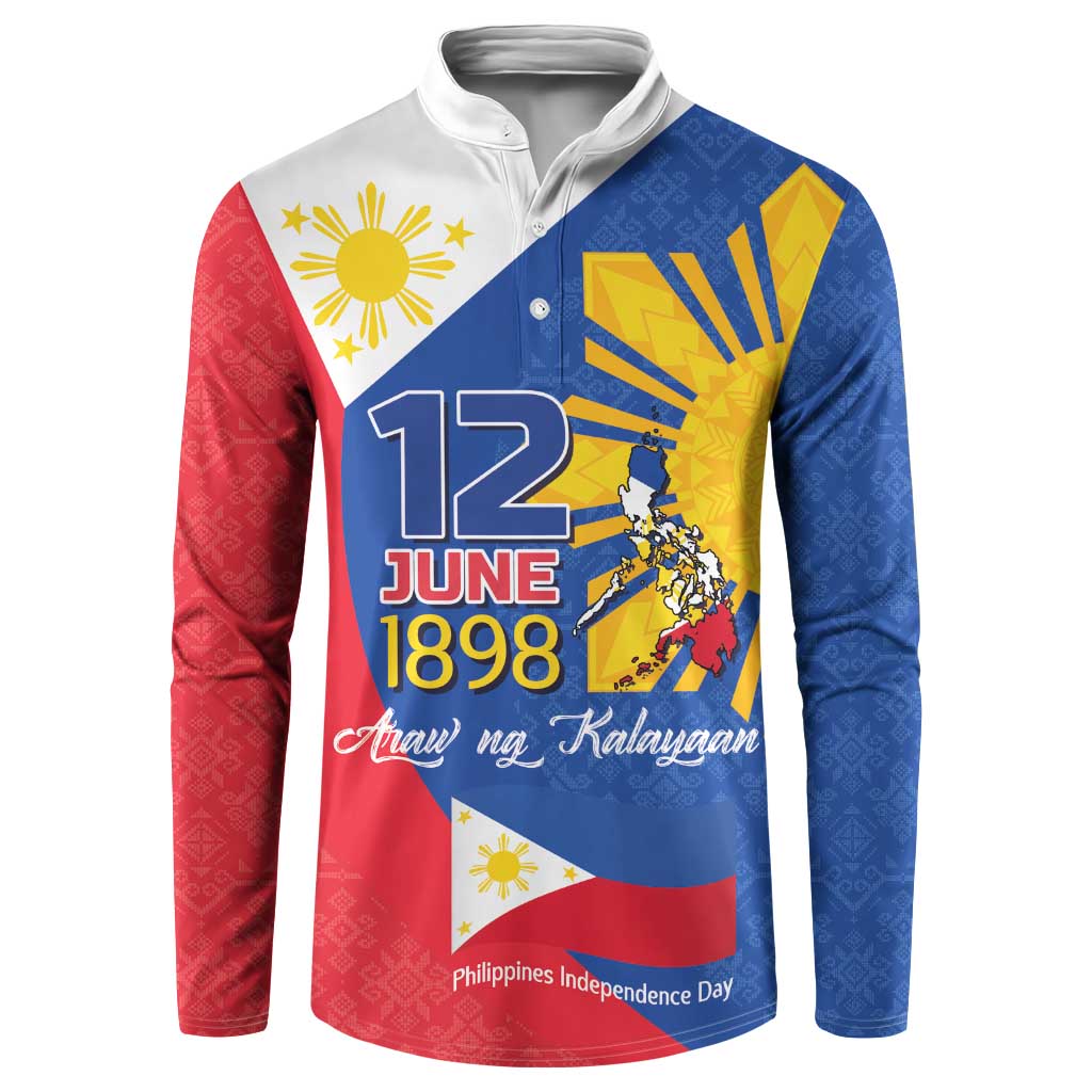 Philippines Independence Day Button Sweatshirt Araw ng Kalayaan Polynesian Sun and YAKAN Pattern LT03 Blue - Polynesian Pride