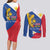 Philippines Independence Day Couples Matching Long Sleeve Bodycon Dress and Long Sleeve Button Shirt Araw ng Kalayaan Polynesian Sun and YAKAN Pattern