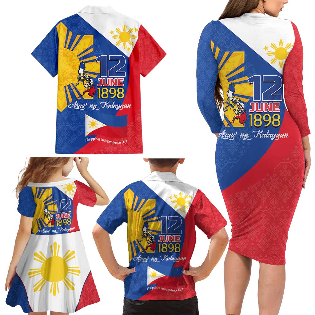 Philippines Independence Day Family Matching Long Sleeve Bodycon Dress and Hawaiian Shirt Araw ng Kalayaan Polynesian Sun and YAKAN Pattern