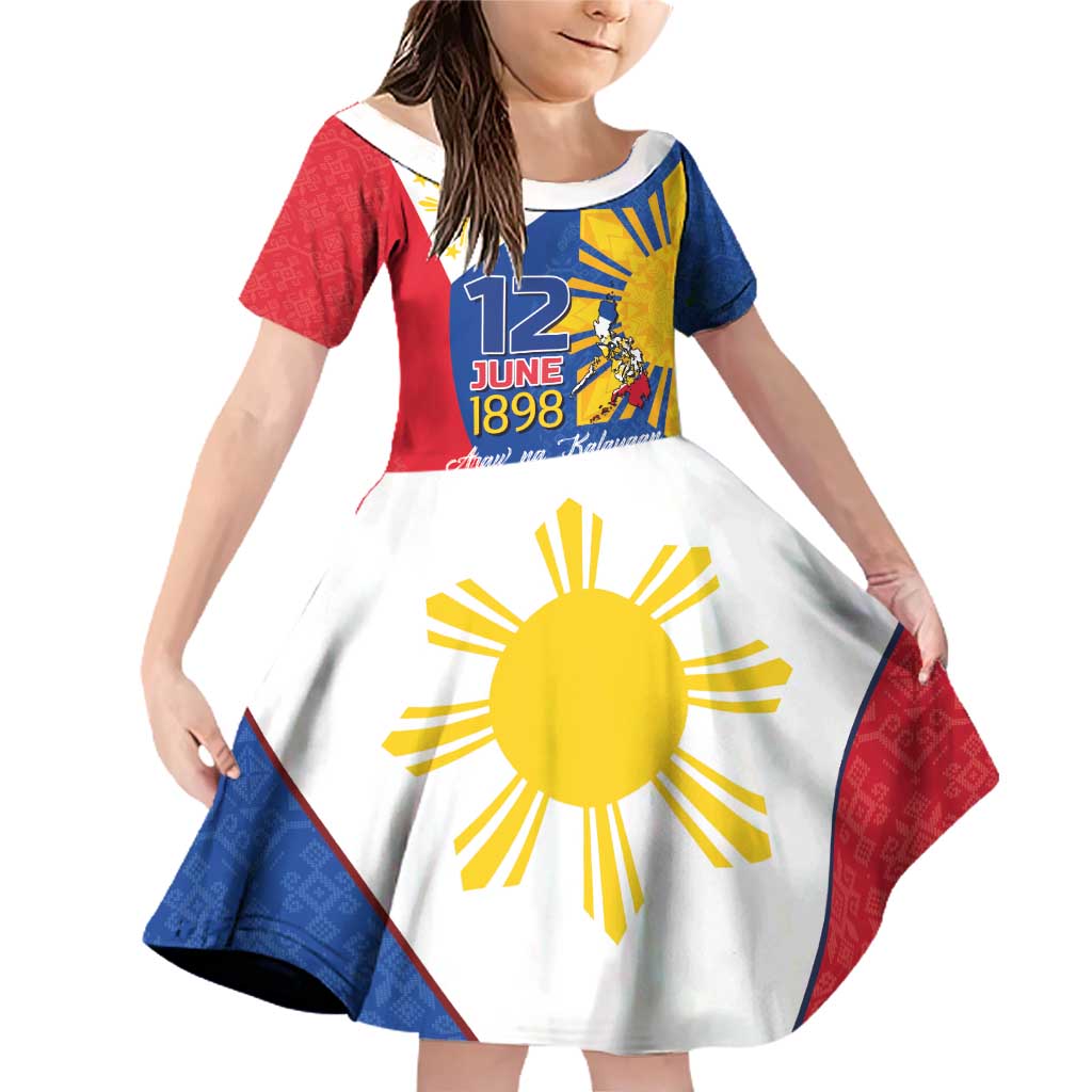 Philippines Independence Day Family Matching Off Shoulder Short Dress and Hawaiian Shirt Araw ng Kalayaan Polynesian Sun and YAKAN Pattern