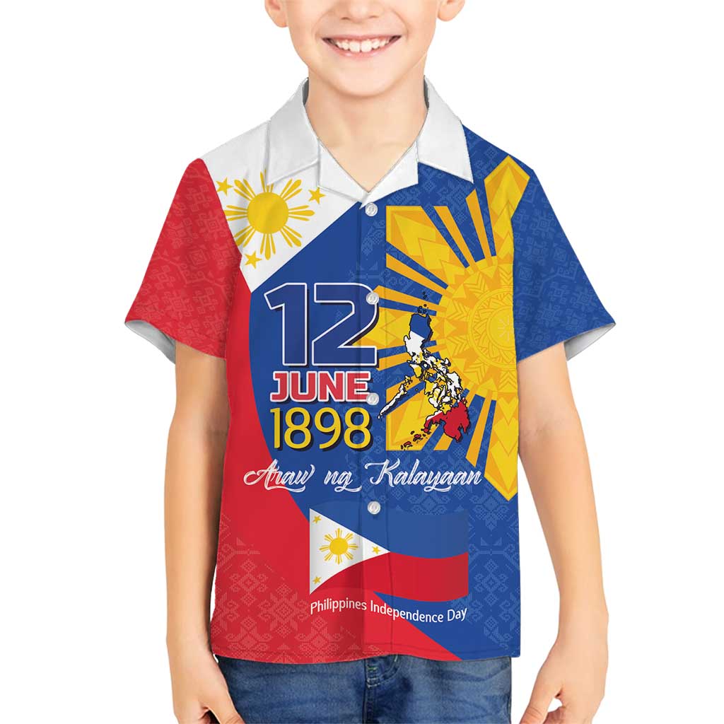 Philippines Independence Day Family Matching Off Shoulder Short Dress and Hawaiian Shirt Araw ng Kalayaan Polynesian Sun and YAKAN Pattern
