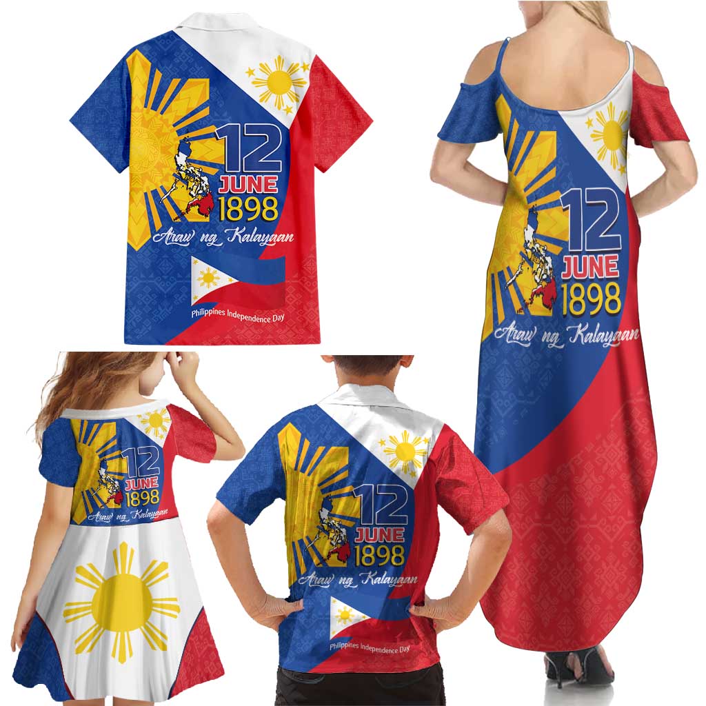 Philippines Independence Day Family Matching Summer Maxi Dress and Hawaiian Shirt Araw ng Kalayaan Polynesian Sun and YAKAN Pattern