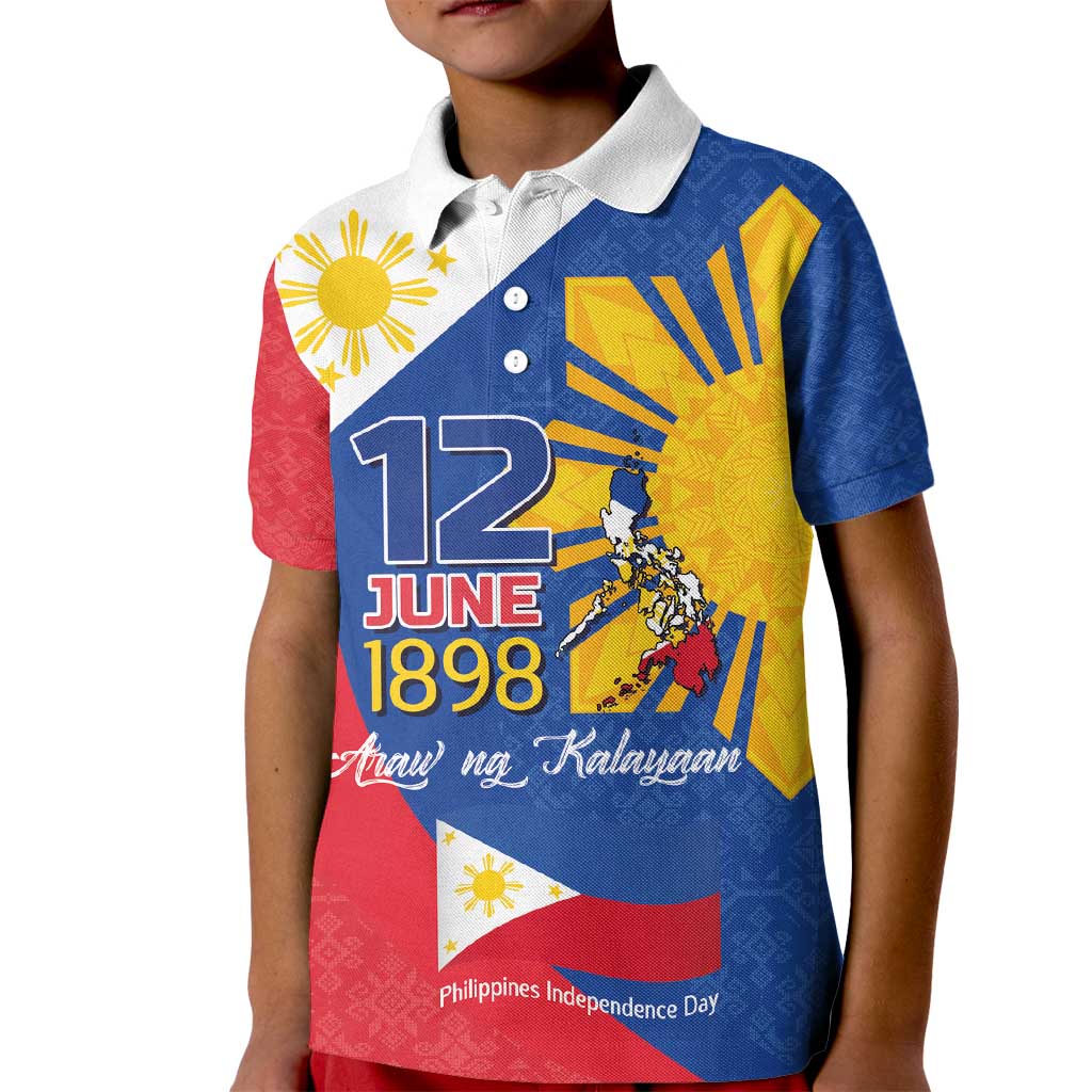 Philippines Independence Day Kid Polo Shirt Araw ng Kalayaan Polynesian Sun and YAKAN Pattern LT03 Kid Blue - Polynesian Pride