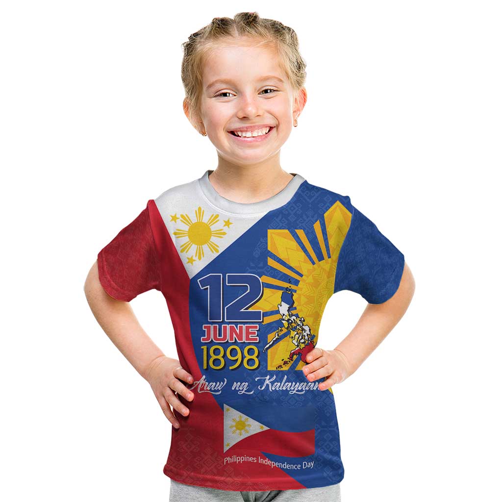 Philippines Independence Day Kid T Shirt Araw ng Kalayaan Polynesian Sun and YAKAN Pattern LT03 Blue - Polynesian Pride