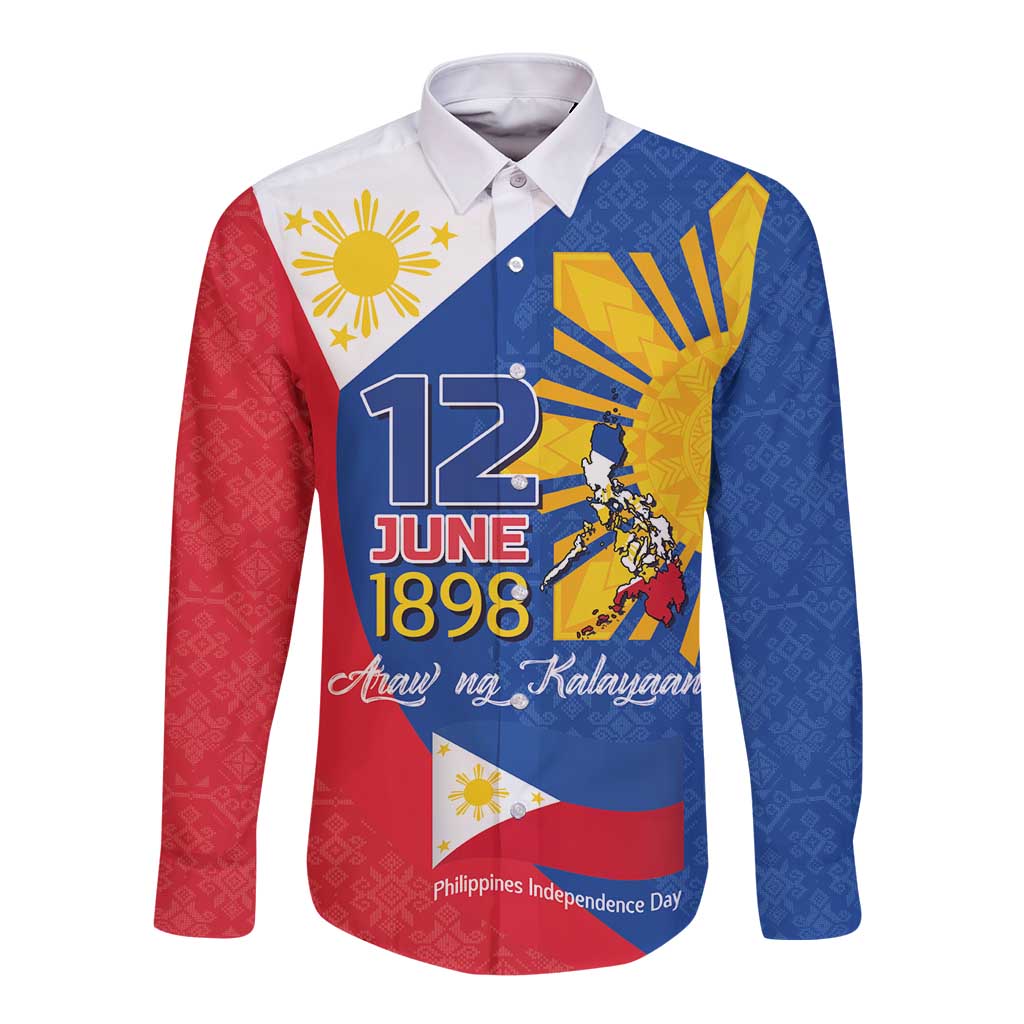 Philippines Independence Day Long Sleeve Button Shirt Araw ng Kalayaan Polynesian Sun and YAKAN Pattern LT03 Unisex Blue - Polynesian Pride