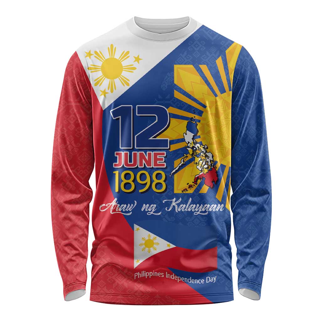 Philippines Independence Day Long Sleeve Shirt Araw ng Kalayaan Polynesian Sun and YAKAN Pattern LT03 Unisex Blue - Polynesian Pride