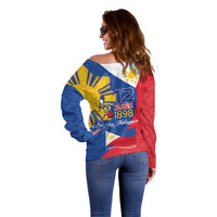 Philippines Independence Day Off Shoulder Sweater Araw ng Kalayaan Polynesian Sun and YAKAN Pattern