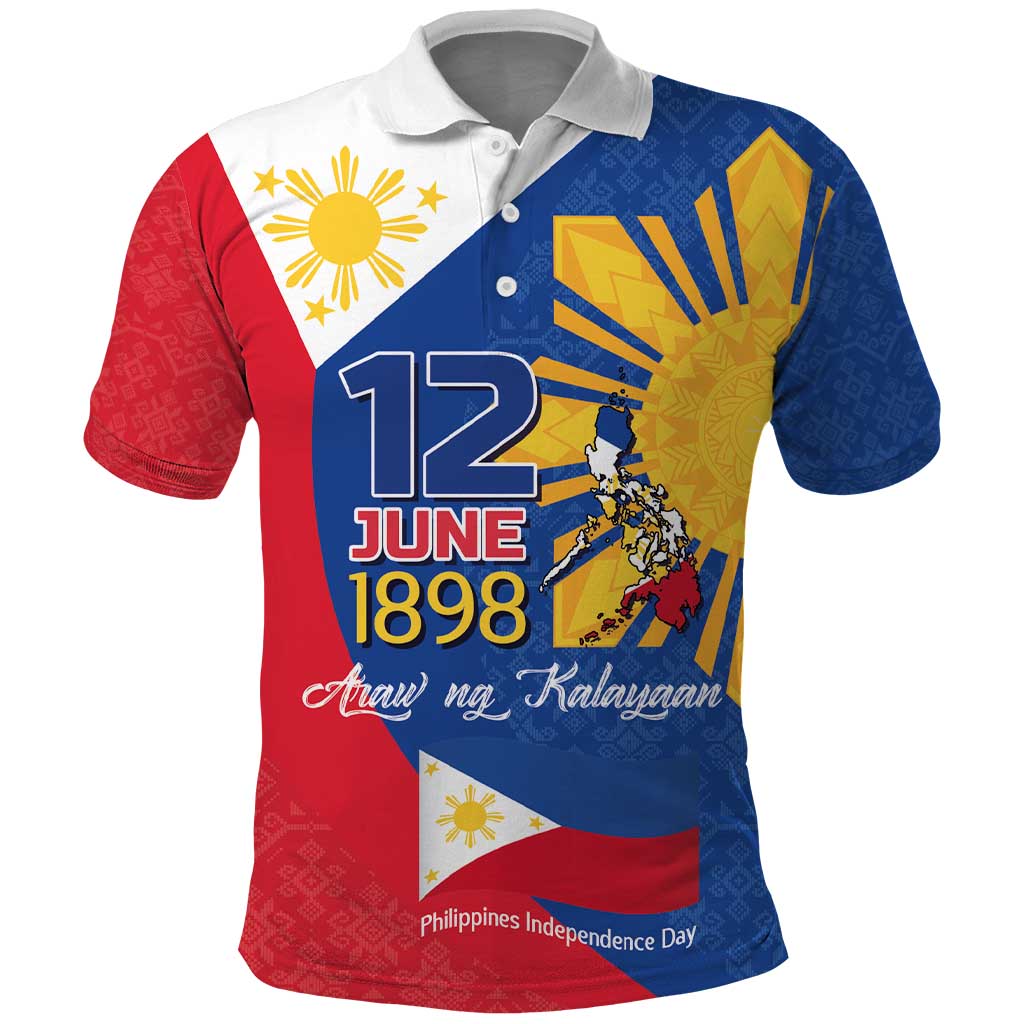 Philippines Independence Day Polo Shirt Araw ng Kalayaan Polynesian Sun and YAKAN Pattern