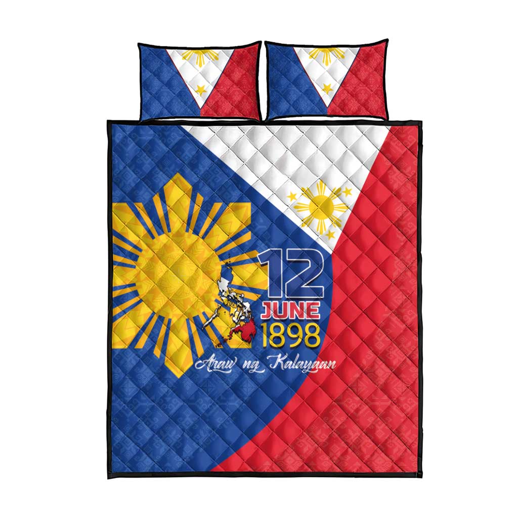 Philippines Independence Day Quilt Bed Set Araw ng Kalayaan Polynesian Sun and YAKAN Pattern