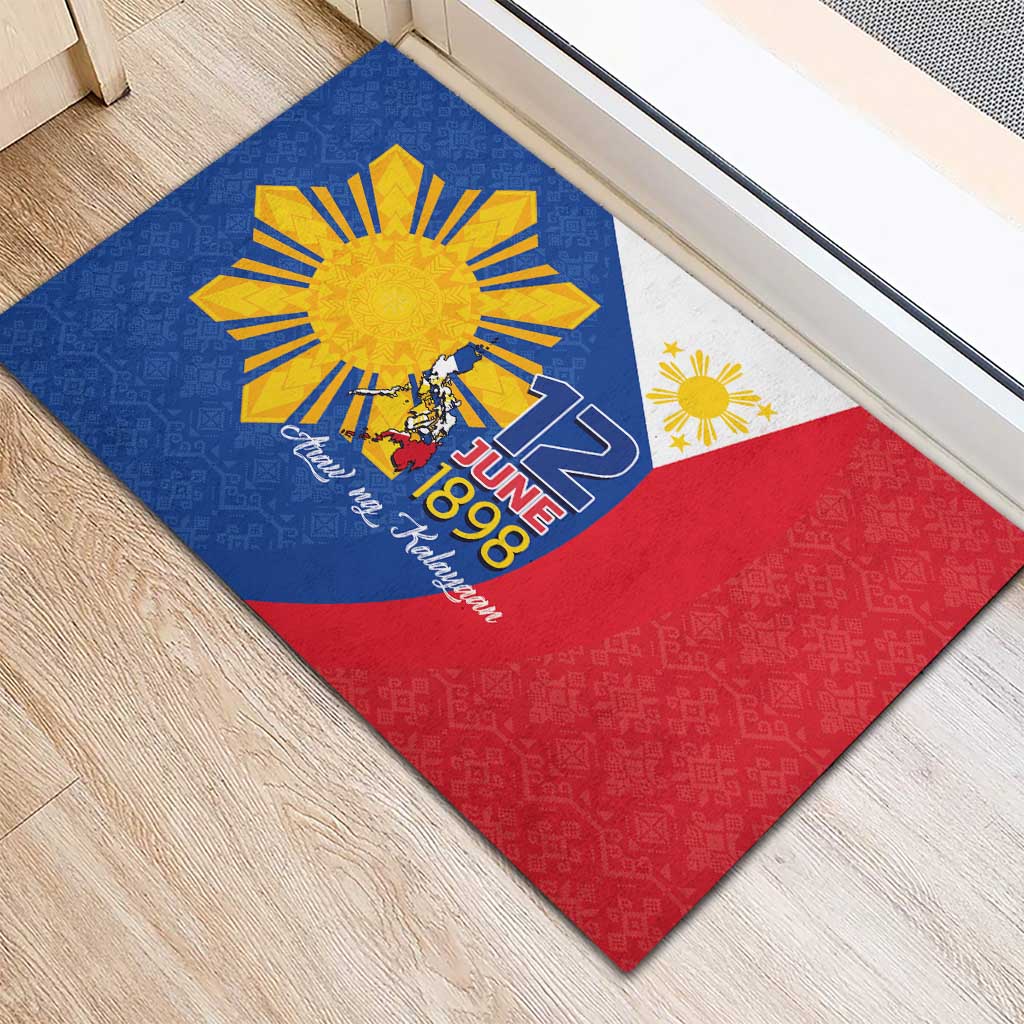 Philippines Independence Day Rubber Doormat Araw ng Kalayaan Polynesian Sun and YAKAN Pattern