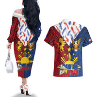 Philippines Independence Day 126th Anniversary Couples Matching Off The Shoulder Long Sleeve Dress and Hawaiian Shirt Polynesian Pattern National Flag Style
