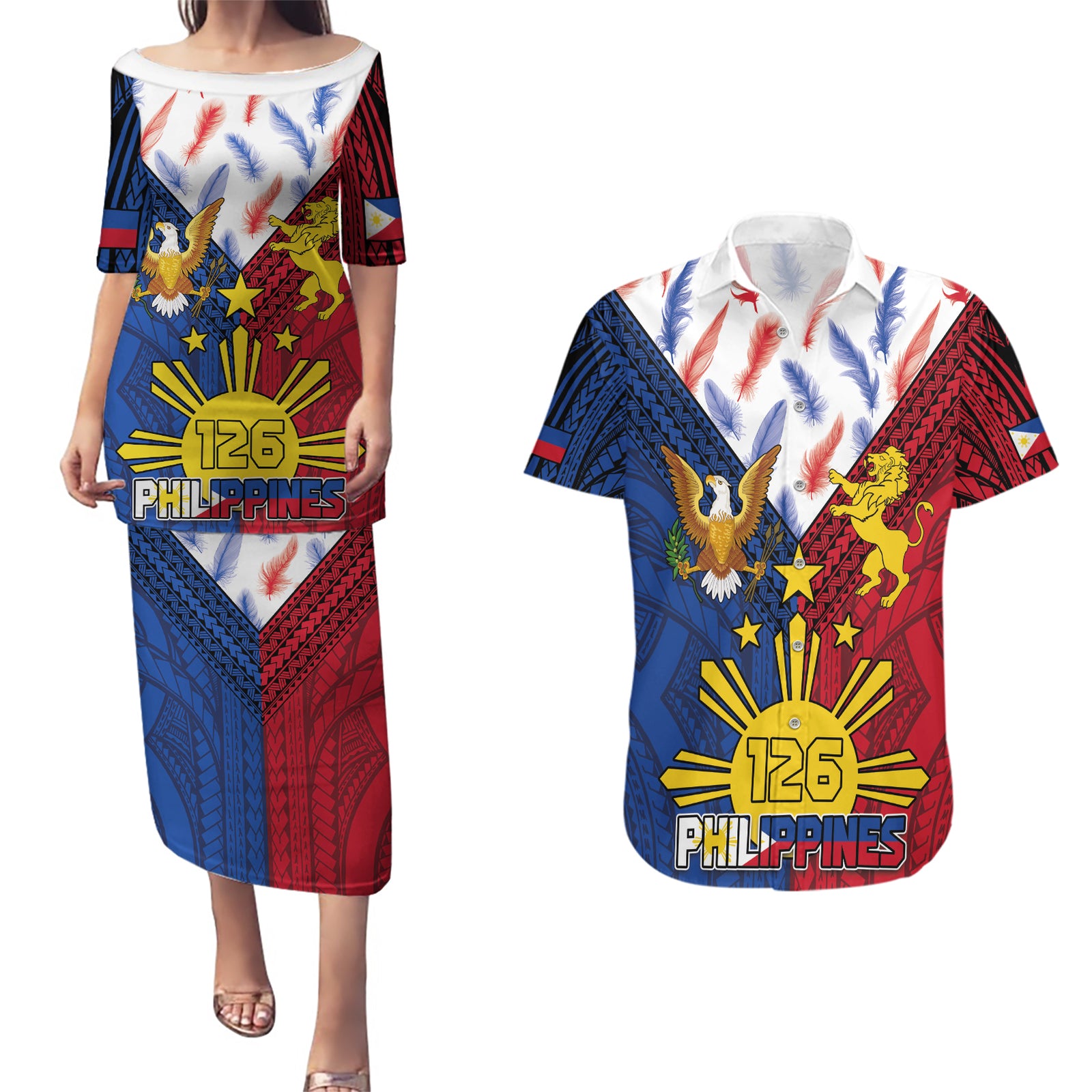 Philippines Independence Day 126th Anniversary Couples Matching Puletasi and Hawaiian Shirt Polynesian Pattern National Flag Style LT03 Red - Polynesian Pride
