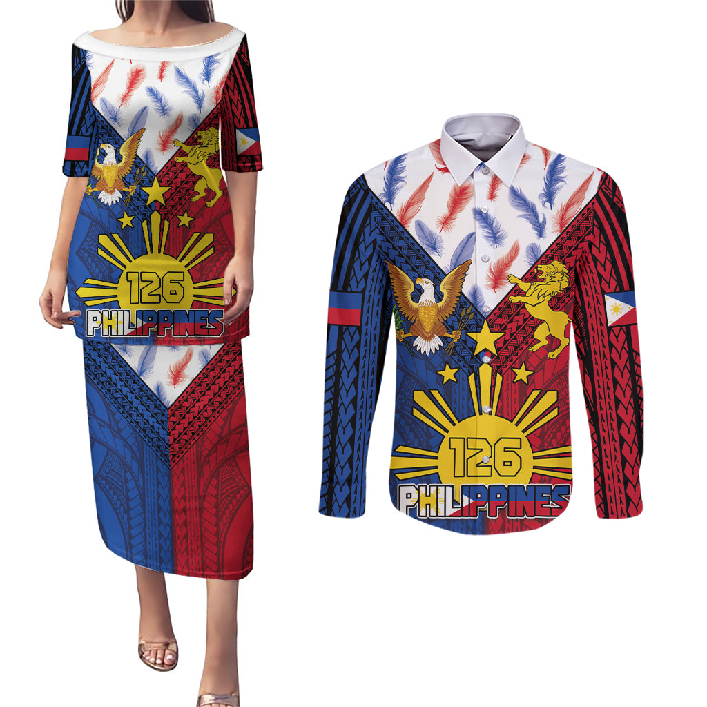 Philippines Independence Day 126th Anniversary Couples Matching Puletasi and Long Sleeve Button Shirt Polynesian Pattern National Flag Style LT03 Red - Polynesian Pride