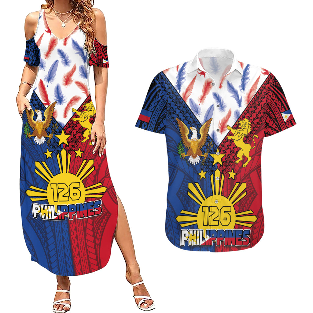 Philippines Independence Day 126th Anniversary Couples Matching Summer Maxi Dress and Hawaiian Shirt Polynesian Pattern National Flag Style