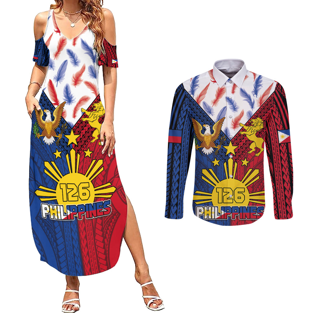 Philippines Independence Day 126th Anniversary Couples Matching Summer Maxi Dress and Long Sleeve Button Shirt Polynesian Pattern National Flag Style LT03 Red - Polynesian Pride