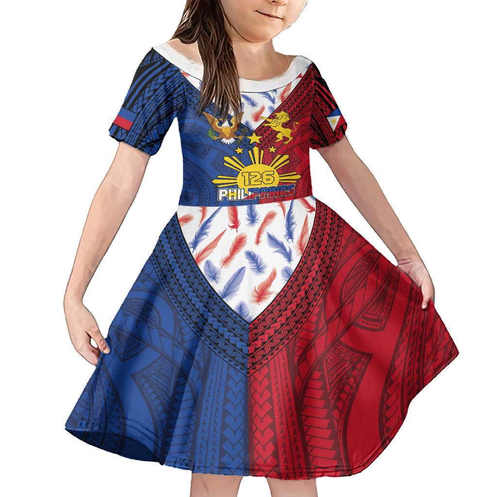 Philippines Independence Day 126th Anniversary Kid Short Sleeve Dress Polynesian Pattern National Flag Style