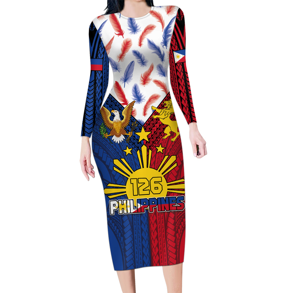 Philippines Independence Day 126th Anniversary Long Sleeve Bodycon Dress Polynesian Pattern National Flag Style LT03 Long Dress Red - Polynesian Pride