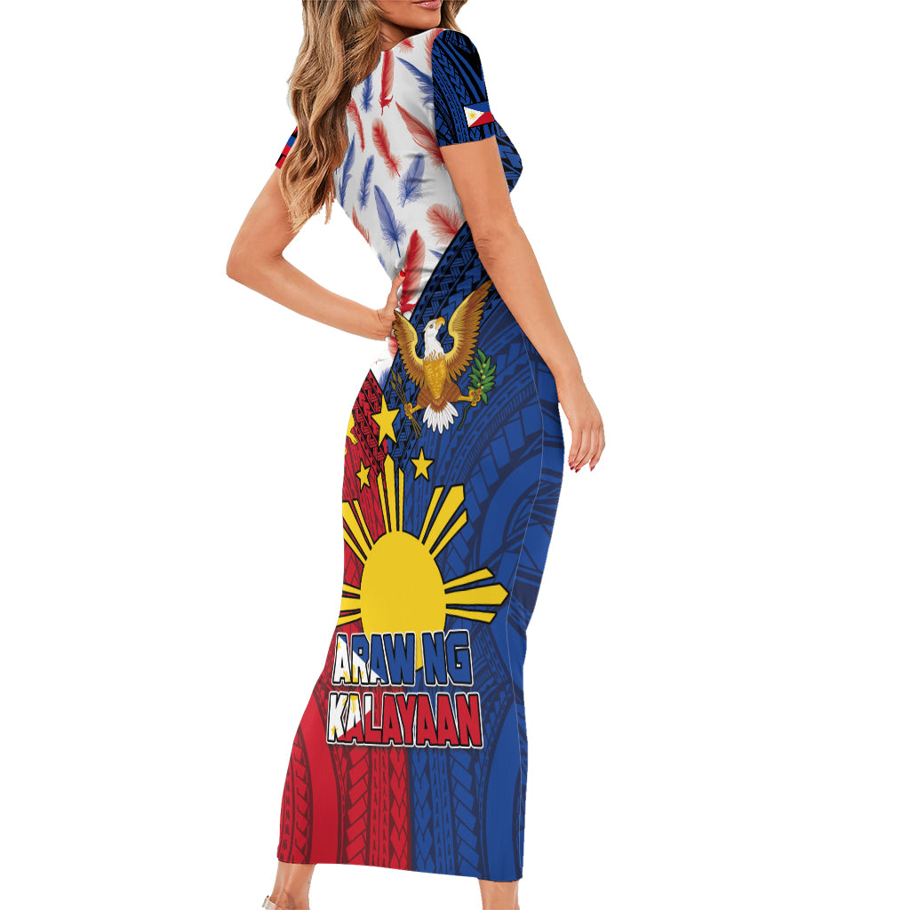 Philippines Independence Day 126th Anniversary Short Sleeve Bodycon Dress Polynesian Pattern National Flag Style