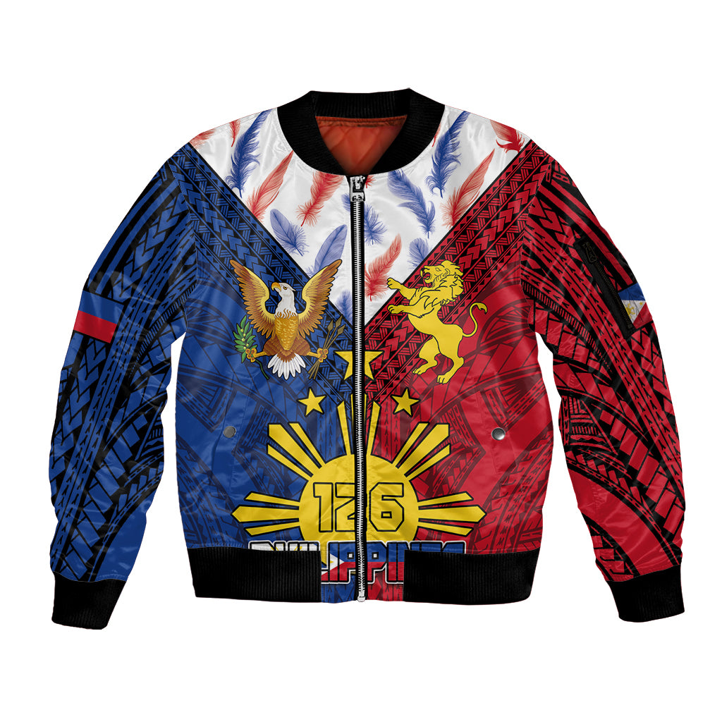 Philippines Independence Day 126th Anniversary Sleeve Zip Bomber Jacket Polynesian Pattern National Flag Style LT03 Unisex Red - Polynesian Pride