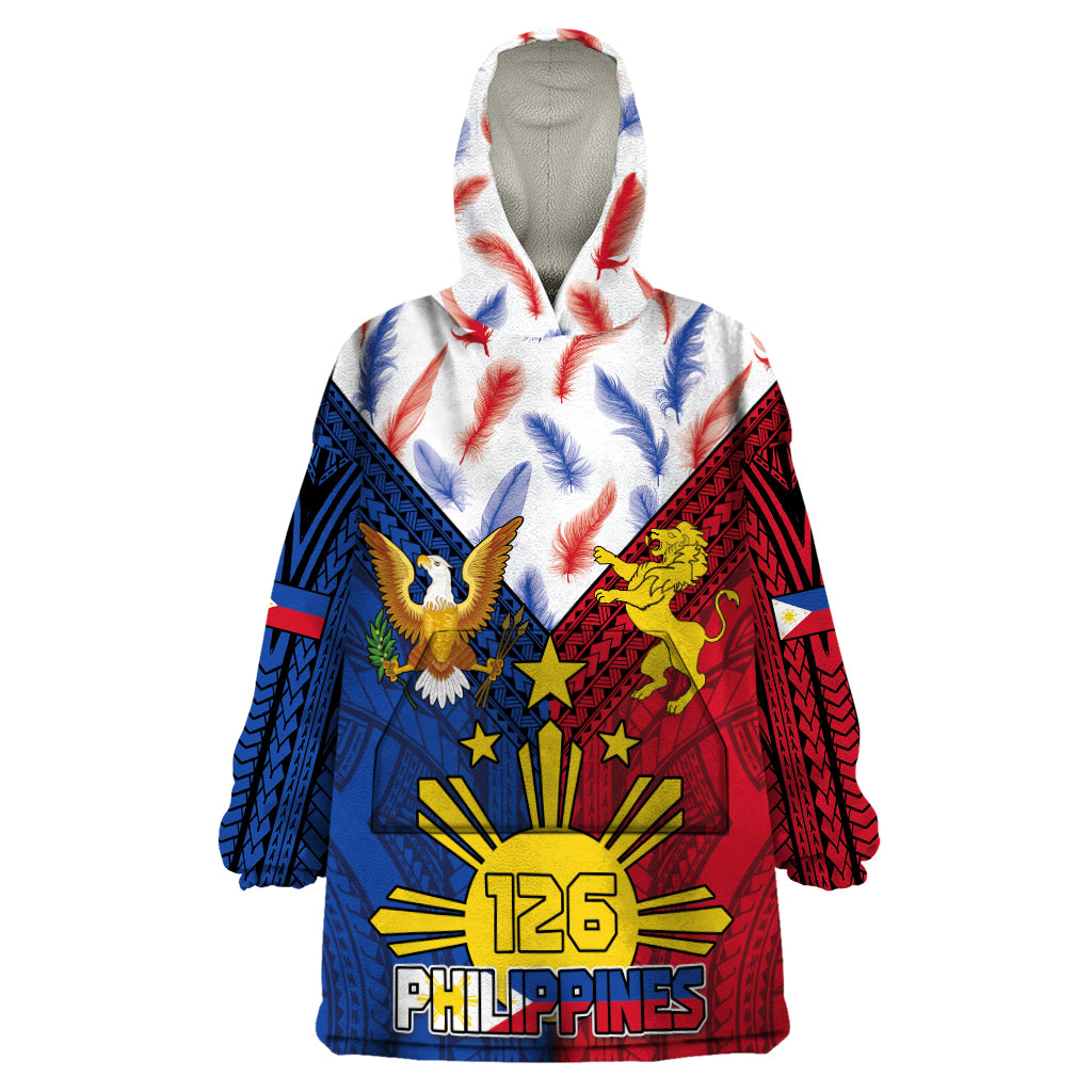 Philippines Independence Day 126th Anniversary Wearable Blanket Hoodie Polynesian Pattern National Flag Style LT03 One Size Red - Polynesian Pride