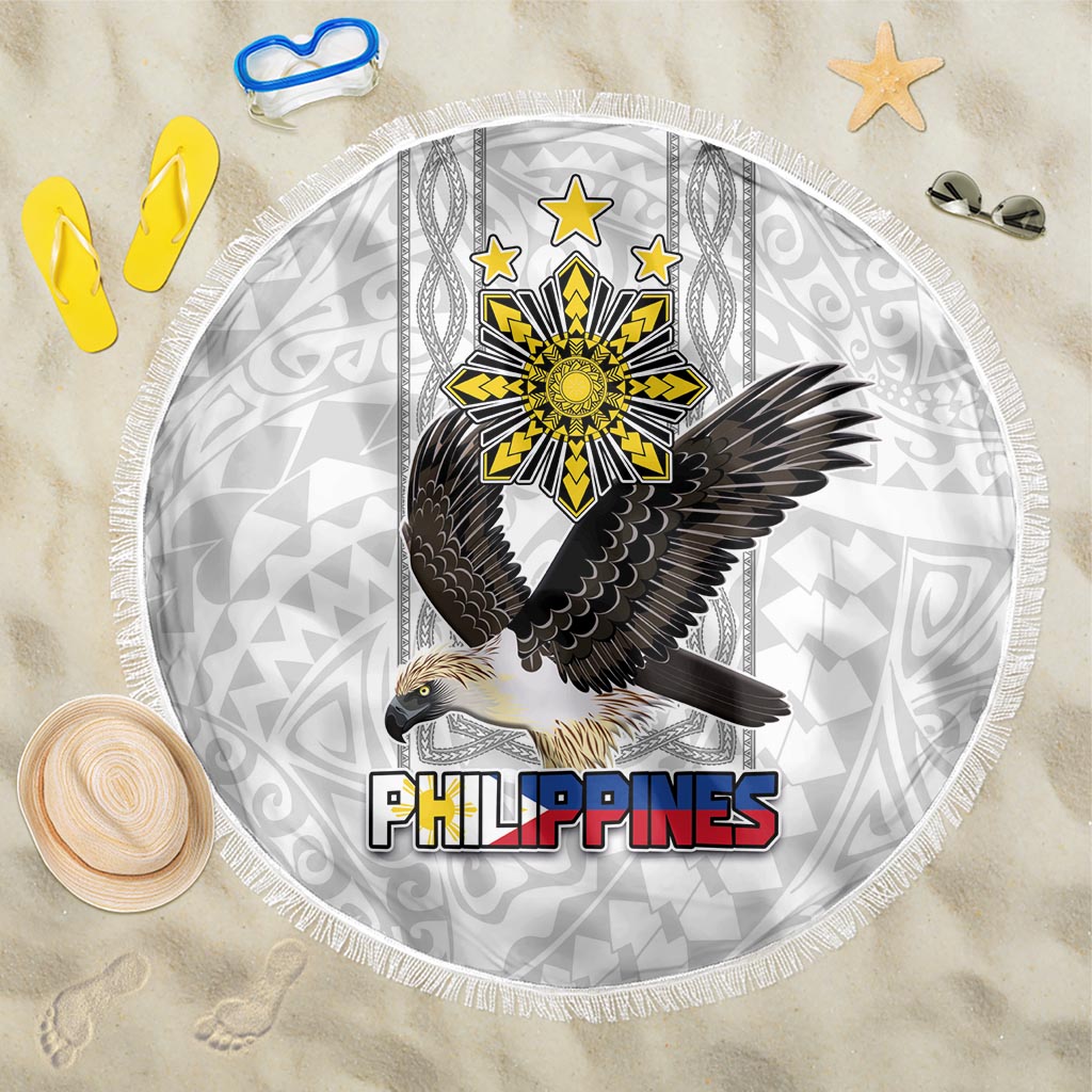 Philippines Eagle Week Beach Blanket Polynesian Pattern Barong Style LT03 One Size 150cm White - Polynesian Pride