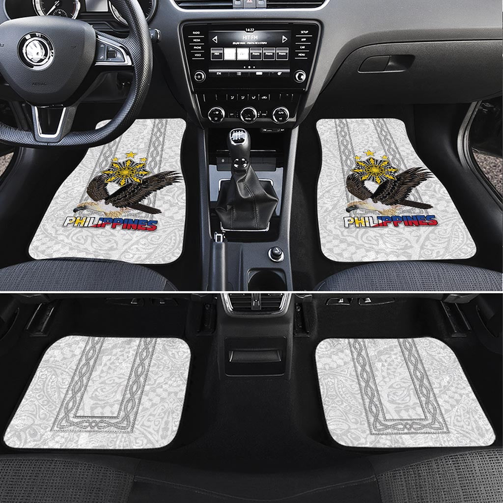 Philippines Eagle Week Car Mats Polynesian Pattern Barong Style LT03 Set 4pcs White - Polynesian Pride