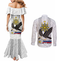 Philippines Eagle Week Couples Matching Mermaid Dress and Long Sleeve Button Shirt Polynesian Pattern Barong Style