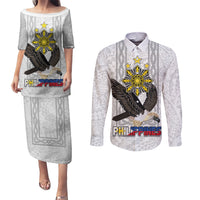 Philippines Eagle Week Couples Matching Puletasi and Long Sleeve Button Shirt Polynesian Pattern Barong Style