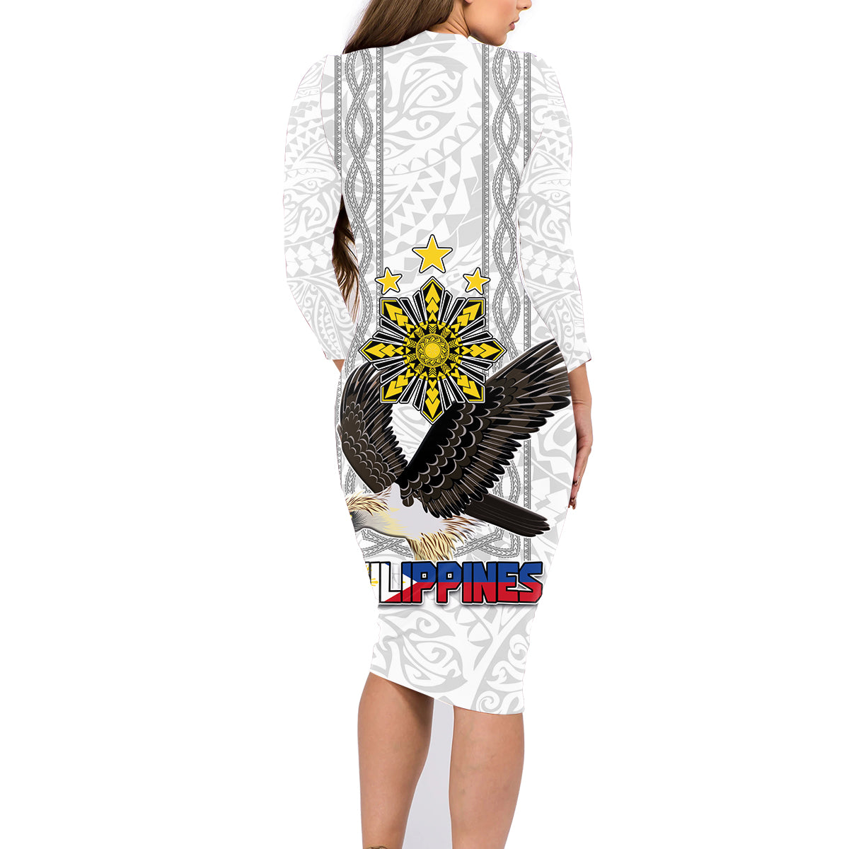 Philippines Eagle Week Family Matching Long Sleeve Bodycon Dress and Hawaiian Shirt Polynesian Pattern Barong Style LT03 - Polynesian Pride