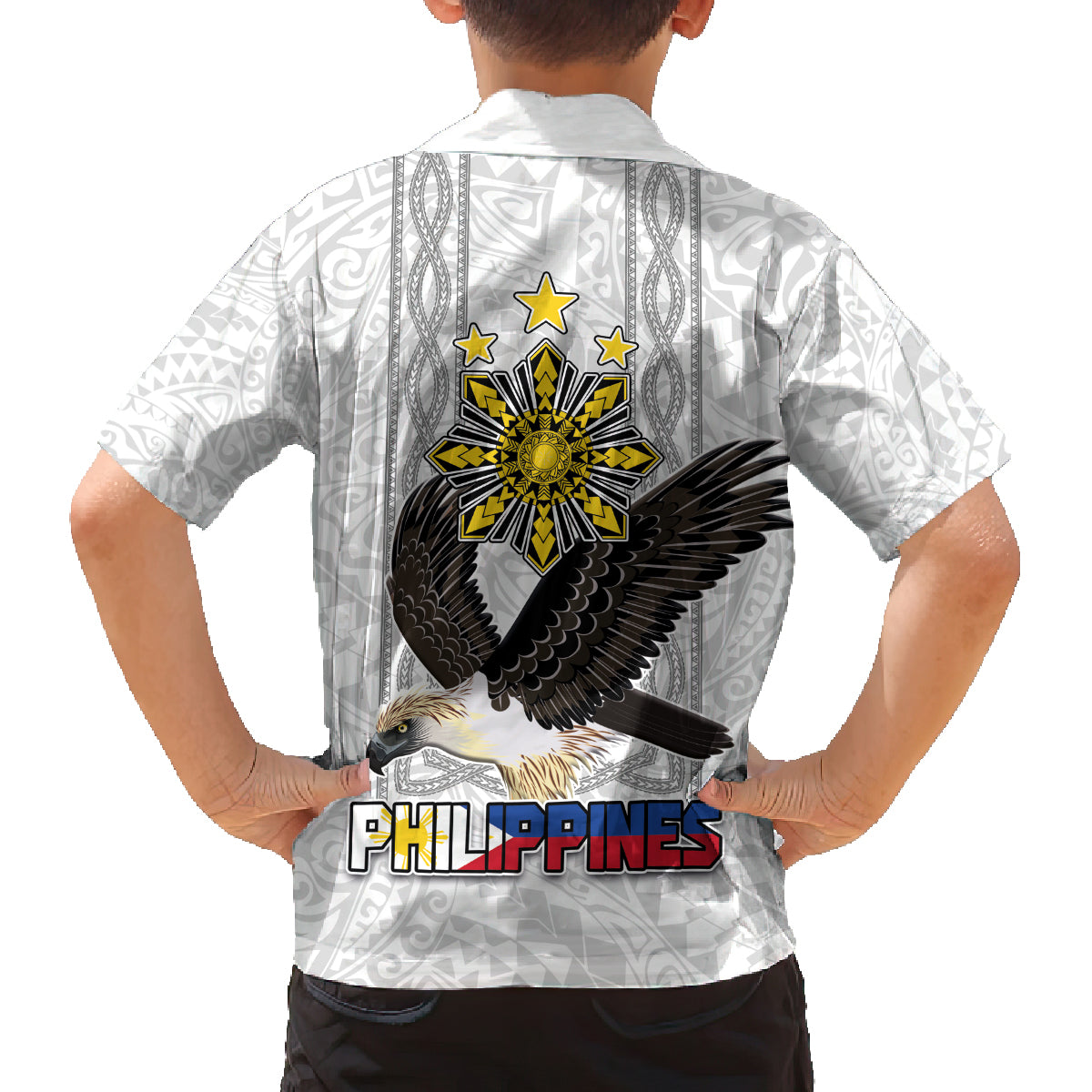 Philippines Eagle Week Family Matching Off The Shoulder Long Sleeve Dress and Hawaiian Shirt Polynesian Pattern Barong Style LT03 - Polynesian Pride