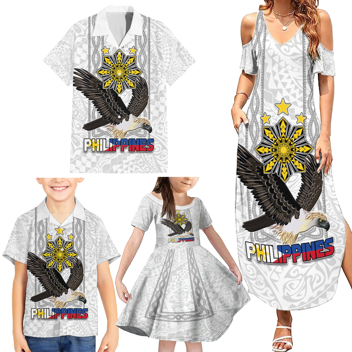 Philippines Eagle Week Family Matching Summer Maxi Dress and Hawaiian Shirt Polynesian Pattern Barong Style LT03 - Polynesian Pride