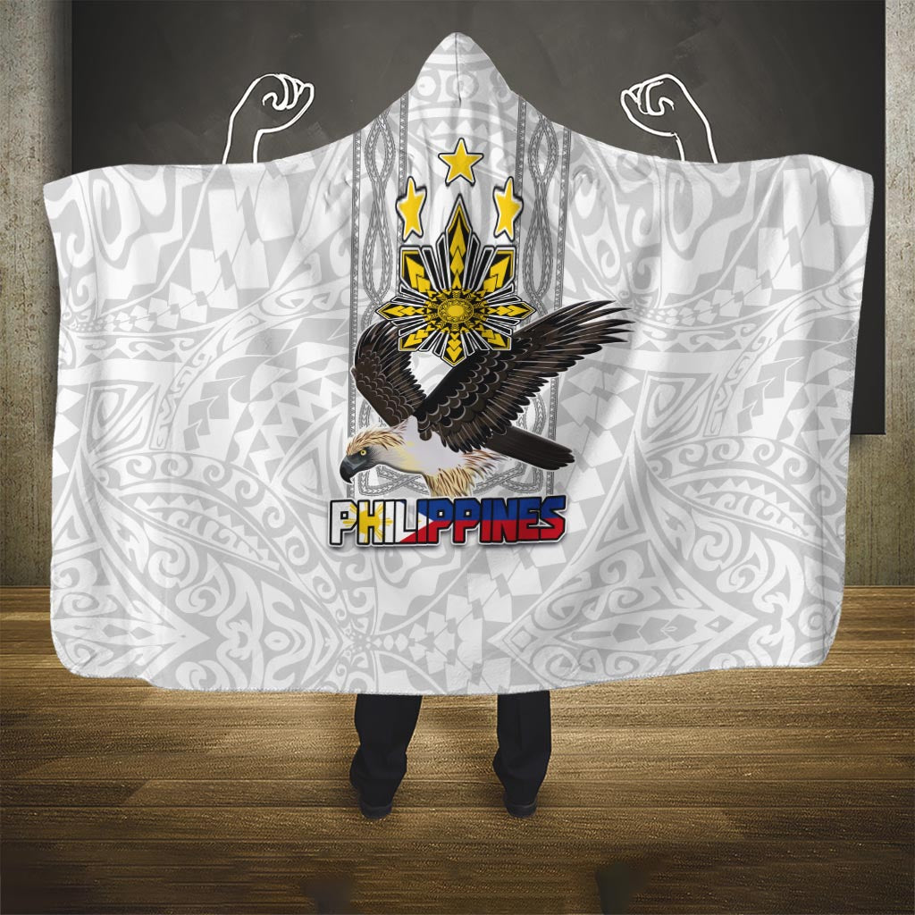 Philippines Eagle Week Hooded Blanket Polynesian Pattern Barong Style LT03 One Size White - Polynesian Pride