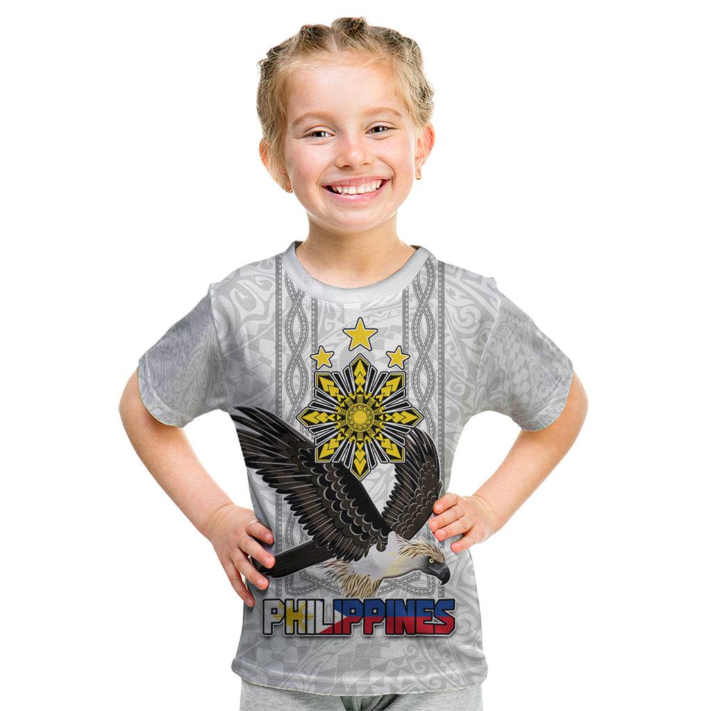 Philippines Eagle Week Kid T Shirt Polynesian Pattern Barong Style LT03 White - Polynesian Pride