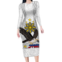 Philippines Eagle Week Long Sleeve Bodycon Dress Polynesian Pattern Barong Style