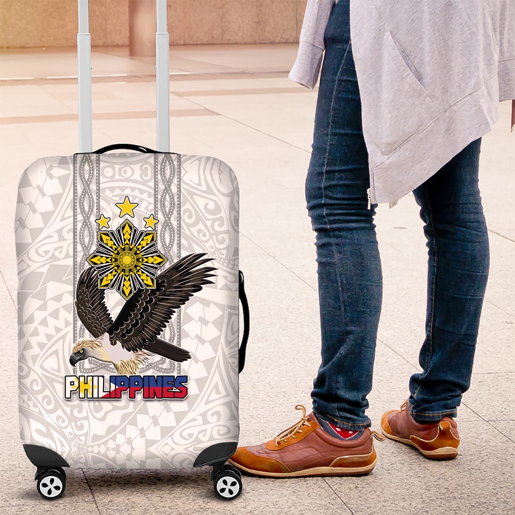 Philippines Eagle Week Luggage Cover Polynesian Pattern Barong Style LT03 White - Polynesian Pride